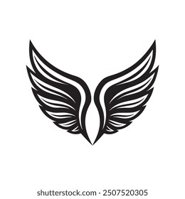 Angel wings silhouettes set, large pack of vector silhouette design, isolated white background, A black silhouette Angel or bird wing flat black icon Clipart on a white Background, Simple