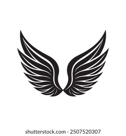 Angel wings silhouettes set, large pack of vector silhouette design, isolated white background, A black silhouette Angel or bird wing flat black icon Clipart on a white Background, Simple