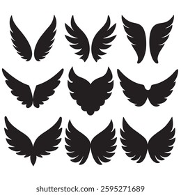 Angel wings silhouettes set large pack of vector Set of hand drawn angel or bird wings silhouettes  