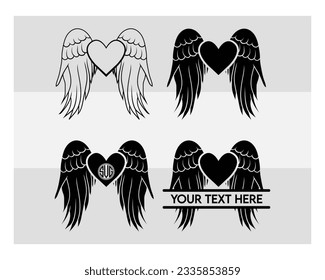 Angel Wings Svg, SVG Bundle, Angel Wings, Angel Clipart Svg, Circut Cut Files Silhouette, Memoria, Heart Svg, Silhouette, Angel Wing Clipart, Vcetor, Outline, Eps, Cut file svg