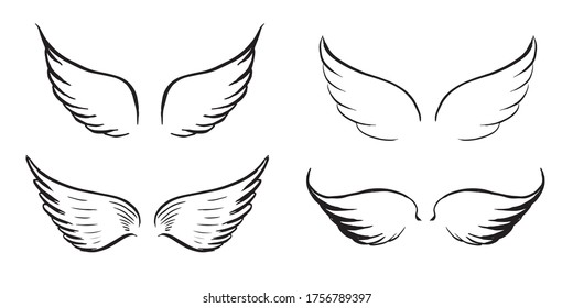 Angel wings vector hand drawn illustration