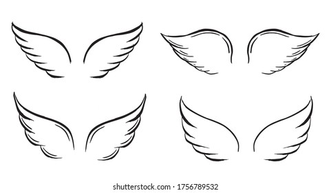 Angel wings vector hand drawn illustration