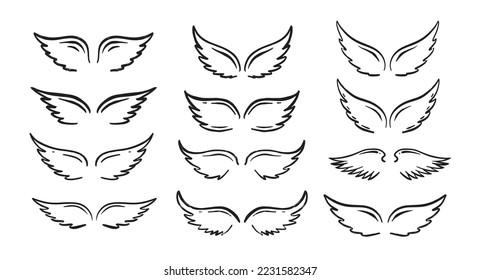 Angel wings vector hand drawn illustration.