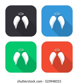 Angel wings vector icon - colored illustration (gray blue green red)  with long shadow