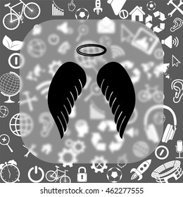 Angel wings vector icon - matte glass button on background consisting of  different icons