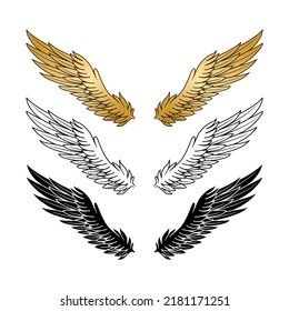 Angel wings vector icon set. isolated on white background