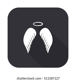 Angel wings vector icon - squared button with long shadow