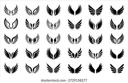Angel wings vector icons, bird wing silhouette collection, eagle feather shapes