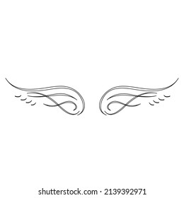 Angel wings vector illustration. Line Art Print. Tattoo. Printable Modern Illustration Decor. Minimalist Drawing.Corner Decor