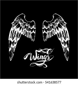 angel wings vector, lettering, drawing