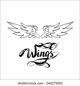 angel wings vector, lettering, drawing
