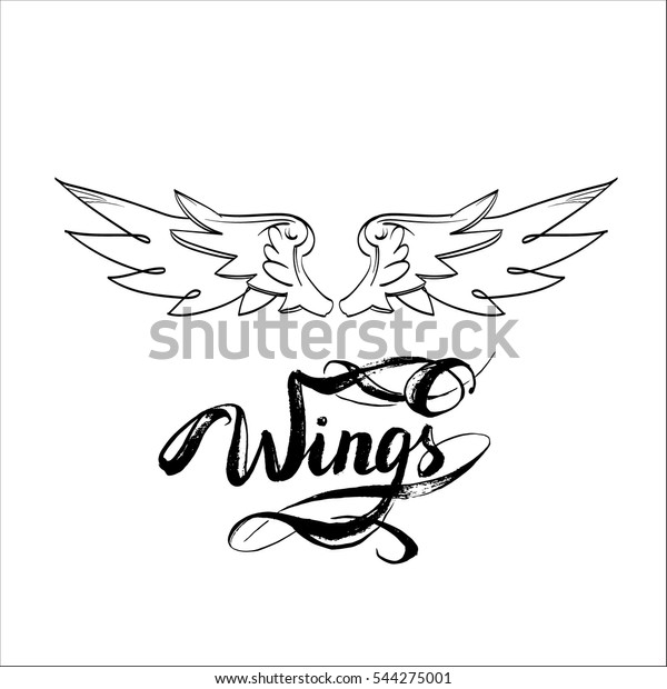 Angel Wings Vector Lettering Drawing Stock Vector (Royalty Free ...