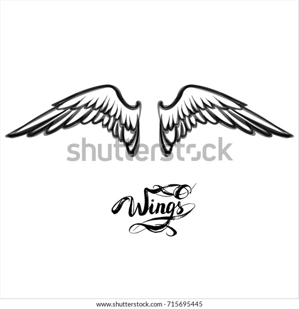 Angel Wings Vector Lettering Drawing Stock Vector (Royalty Free ...