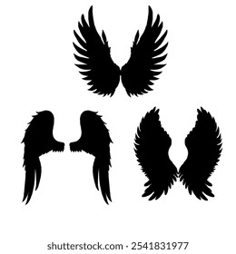 Angel wings vector set. Feather wing silhouette collection. Wings set for t-shirt elements, coloring page vector. Vector Set of Angel Wing. God Wings. Wings of Lexica.