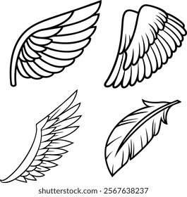 Angel wings vector set. Winged abstract emblems drawn with coloring page