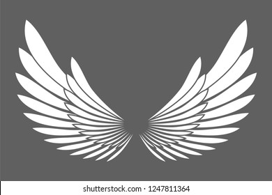 Angel wings white silhouette isolated on background design elements. Vector illustration.