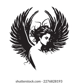 Angel woman head logo. Vector illustration of female face. Silhouette svg, only black and white. svg