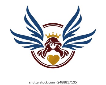 Angel woman with Love logo vector. Design illustration