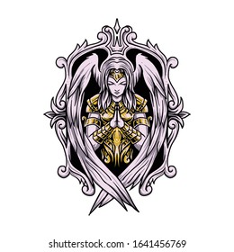 angel woman praying vector illustration