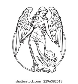 Angel woman. Vector illustration of female beauty angel. Silhouette svg, only black and white. svg
