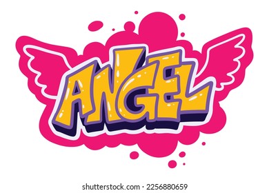 Angel word sticker illustration design in bubble text effect