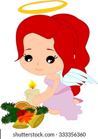 Angel with wreath and bells.