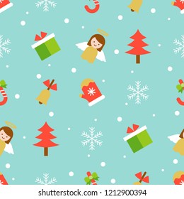 angel,bell christmas tree and Snowflake, Christmas seamless pattern for use as wrapping paper gift,wallpaper or background