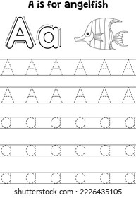 Angelfish Animal Tracing Letter ABC Coloring A