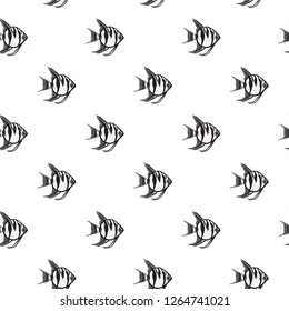 Angelfish in black and white on a white background. Seamless pattern for fabrics.
