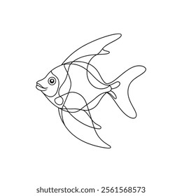 
Angelfish Continuous line art flat vector illustration on white background