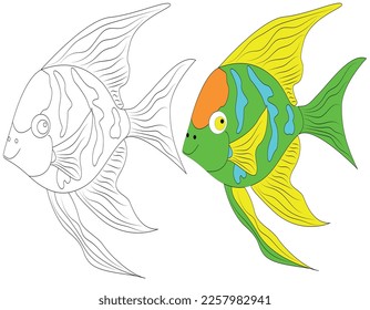 Pescado de ángel sobre fondo blanco. Ilustración vectorial de estilo de dibujos animados.