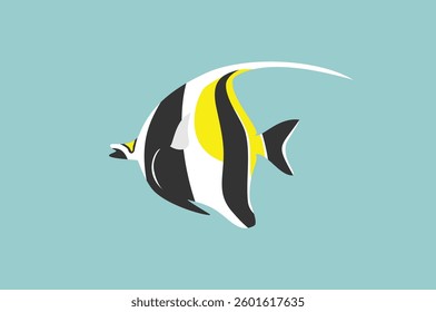 Angelfish flat design in black white yellow 