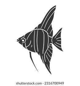 Angelfish Icon Silhouette Illustration. Aquarium Fish Vector Graphic Pictogram Symbol Clip Art. Doodle Sketch Black Sign.