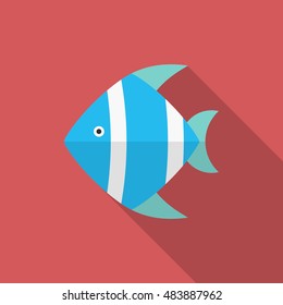 Angelfish icon, Vector flat long shadow design. EPS10