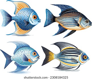 Premium Vector  Exotic fishes realistic underwater life aquarium drawing  colored fishes decent vector illustration collection isolated