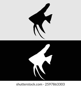 angelfish logo silhouette design with black and white color