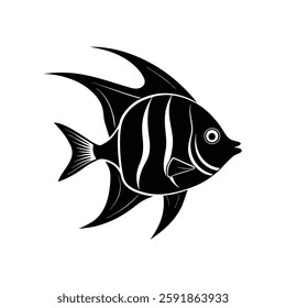 Angelfish (Marine) Silhouette Vector Art and Black Angelfish Fish Design