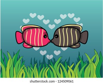 angelfish romantic couple with underwater scenery