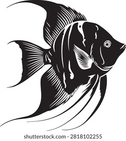 Angelfish Silhouette Graphic.eps | Tropical Angelfish Vector Silhouette | Aquarium Fish Line Art Icon