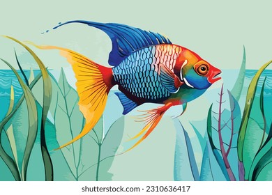 Angelfish Watercolor Vector art and illustration