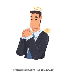 Oración Angélica de Empresarios, Carácter Funny de Trabajador de Oficina en Ropa de Estilo Formal, Ilustración vectorial de Estilo de Caricatura Avatar de Negocios