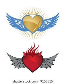An angelic heart and an evil heart design. Vector illustration.