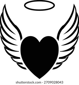 Corazón angélico con alas aisladas sobre fondo blanco