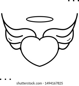 Angelic love: heart, wings, halo icon in outline style