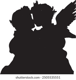 Angelic Love: Silhouettes of Two Cherubs in a Romantic Embrace. Heavenly Affection: Two Angelic Silhouettes in Tender Love