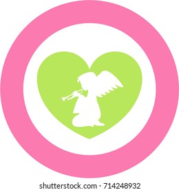 Angelic Praying Angel with Trumpet in a Valentine Heart
