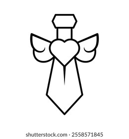 Angelic Sword with Heart and Wings Vector Illustration. This vector illustration features a stylized sword with angelic wings and a heart at its center. 