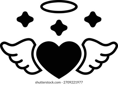 Corazón alado angélico aislado en el fondo blanco