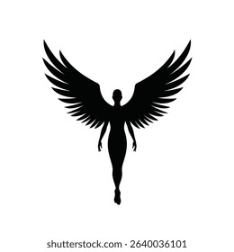 Angelic woman silhouette wings flight freedom.