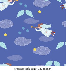 Angels in blue sky and clouds